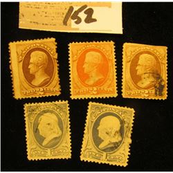 Pair of U.S.A. 1c Blue Benjamin Franklin Stamps,  Scott # 219; Scott # 178 Andrew Jackson, orange 2c
