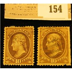 Pair of 1870 USA 10c brown Jefferson Stamp Cancelled & Mint.with no gum and hinge.
