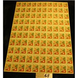 Mint Sheet of 1930 "Merry Christmas" Stamps/Seals. National Tuberculosis Association. (100 stamps)