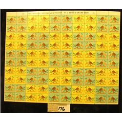 Mint Sheet of 1968 "Merry Christmas" Stamps/Seals. National Tuberculosis Association. (100 stamps)
