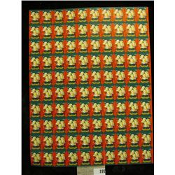 Mint Sheet of 1950 "Merry Christmas" Stamps/Seals. National Tuberculosis Association. (100 stamps)