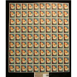 Mint Sheet of 1951 "Merry Christmas" Stamps/Seals. National Tuberculosis Association. (100 stamps)