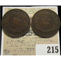 1861 One Cents, Nova Scotia & New Brunswick, lot of two coins.