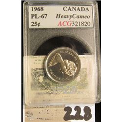1968 Canada Quarter, ACG slabbed PL-67 heavy cameo.