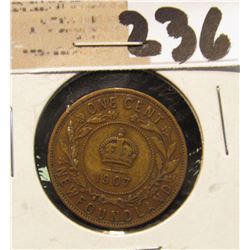 1907 Newfoundland One Cent, Very Fine.