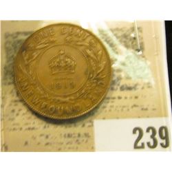 1919 Newfoundland One Cent, Very Fine.