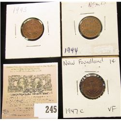 1943, 44, & 47 C Newfoundland Canada One Cents. VF+.