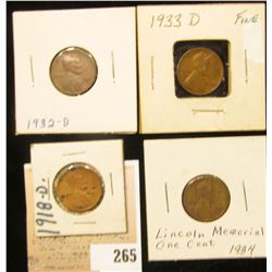 1918 D, 32 D, 33 D,  34 P Lincoln Cents.