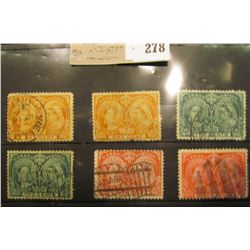 Canada 1897 Queen Victoria, six used stamps.
