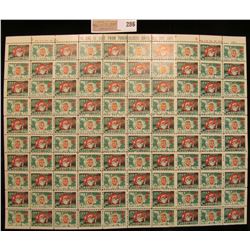 Mint Sheet of 1957 "Greetings" Christmas Stamps/Seals. National Tuberculosis Association. (100 stamp