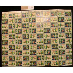 Mint Sheet of 1962 "Greetings" Christmas Stamps/Seals. National Tuberculosis Association. (100 stamp