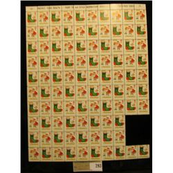 Partial Mint Sheet of 1964 "Greetings" Christmas Stamps/Seals. National Tuberculosis Association. (9