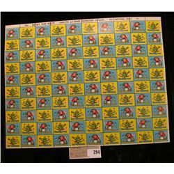 Mint Sheet of 1965 "Greetings" Christmas Stamps/Seals. National Tuberculosis Association. (100 stamp