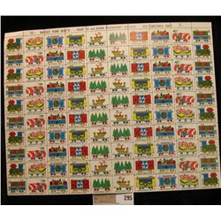 Mint Sheet of 1967 "Greetings" Christmas Stamps/Seals. National Tuberculosis Association. (100 stamp