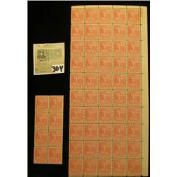 Partial Mint Sheet and a block of 8 William Henry Harrison 9c USA Stamps, Scott # 814. (total of 58 