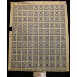 Mint Sheet 1923 German Empire 20 Million Stamp with Royal blue overprint. Seldom seen as a sheet. Is