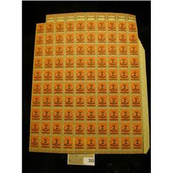 Mint Sheet of 200 Mark carmine stamps with 2 Millionen Mark black overprint from 1923 era Germany. N