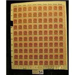 Mint Sheet of 500 Mark carmine stamps with 250 Thousand Mark black overprint from 1923 era Germany. 