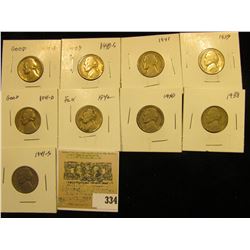 Group of carded Jefferson Nickels, all in 2" x 2" holders and ready for retailing. Includes 1938P, 3