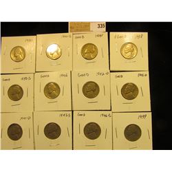 Group of carded Jefferson Nickels, all in 2" x 2" holders and ready for retailing. Includes 1938P, S