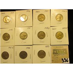 Group of carded Jefferson Nickels, all in 2" x 2" holders and ready for retailing. Includes 1939P, 4