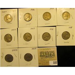 Group of carded Jefferson Nickels, all in 2" x 2" holders and ready for retailing. Includes 1939P, 4