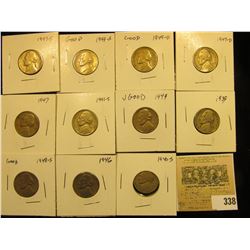 Group of carded Jefferson Nickels, all in 2" x 2" holders and ready for retailing. Includes 1939P, 4