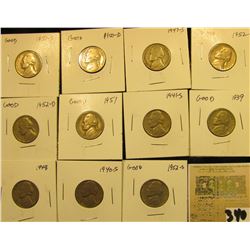 Group of carded Jefferson Nickels, all in 2" x 2" holders and ready for retailing. Includes 1939P, 4