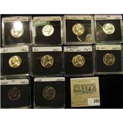 (10) Jefferson Nickels in hard plastic cases dating 1963-68S and includes both BU and Proof specimen