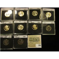 (10) Jefferson Nickels in hard plastic cases dating 1983S-86D and includes both BU and Proof specime