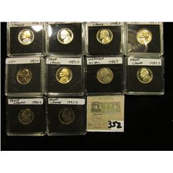 (10) Jefferson Nickels in hard plastic cases dating 1986S-91S and includes both BU and Proof specime