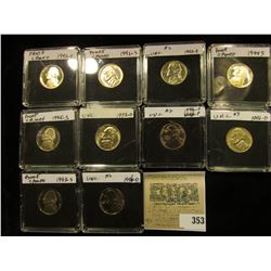 (10) Jefferson Nickels in hard plastic cases dating 1992-96 and includes both BU and Proof specimens