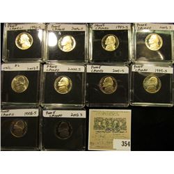 (10) Jefferson Nickels in hard plastic cases dating 1996-2003 and includes both BU and Proof specime