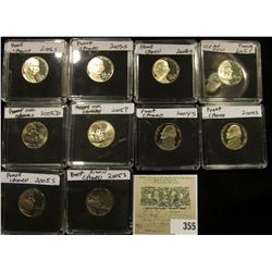 (10) Jefferson Nickels in hard plastic cases dating 2004-2008 and includes both BU and Proof specime
