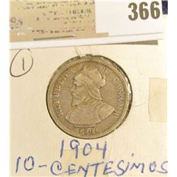 1904 Panama Silver Ten Centesimos.