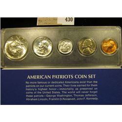 1964 American Patriots Coin Set Cent to Silver Half-Dollar in a Snaptight case, all BU, and from the