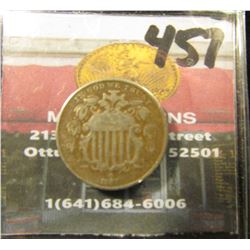 1867 with Rays U.S. Shield Nickel. VG.
