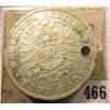 Image 1 : 1876J Hamburg Germany Silver Five Mark. Holed.