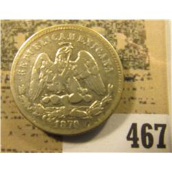 1870 ZS Mexico .903 fine Silver 25 Centavos. KM406.9.
