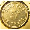 Image 2 : "Tacoma/Grill & Inn", "Good For/5c/In Trade", al., 22mm, rd. Depicts an Indian Chief.