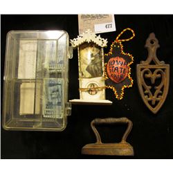 Ivory Catholic Structure with two  pictures of Madonna and Child (not in perfect condition); box of 