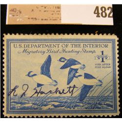 1948 One Dollar Federal Migratory Waterfowl Stamp, signed. RW15.