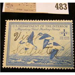 1948 One Dollar Federal Migratory Waterfowl Stamp, signed. RW15.