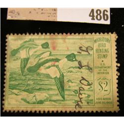 1949 Two Dollar Federal Migratory Waterfowl Stamp, signed. RW16. Stained.