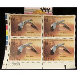 1988 Plateblock of RW55 $10.00 Federal Migratory Waterfowl Stamps, all mint, unsigned. #180059 $40 f