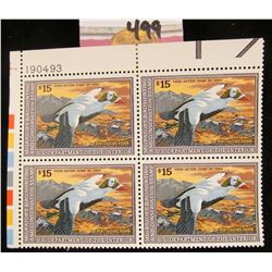 1992 Plateblock of RW59 $15.00 Federal Migratory Waterfowl Stamps, all mint, unsigned. #190493 $60 f