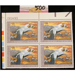 1992 Plateblock of RW59 $15.00 Federal Migratory Waterfowl Stamps, all mint, unsigned. #190493 $60 f