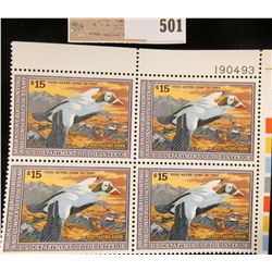 1992 Plateblock of RW59 $15.00 Federal Migratory Waterfowl Stamps, all mint, unsigned. #190493 $60 f