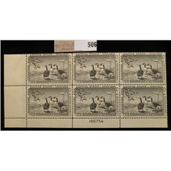 1958 Plateblock of Six RW25 $2.00 Federal Migratory Waterfowl Stamps, all mint, unsigned & stored in
