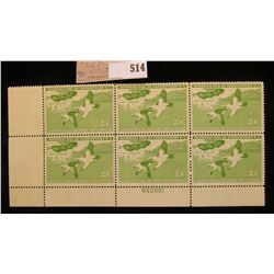 1957 Plateblock of Six RW24 $2.00 Federal Migratory Waterfowl Stamps, all mint, unsigned. $12 face v
